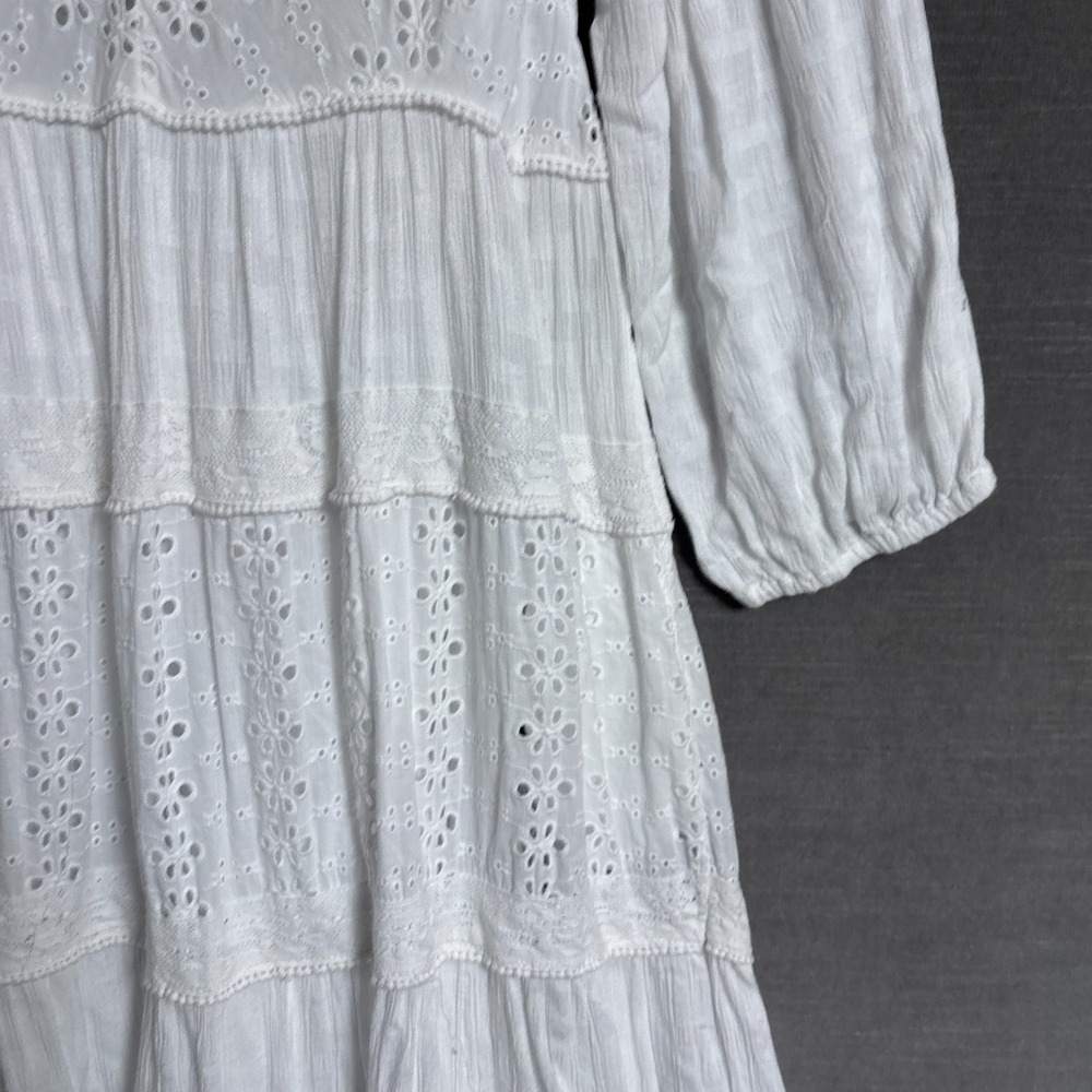 Free People Dress M White Eyelet Tiered Midi Boho Balloon Open Back Festival - Picture 3 of 13